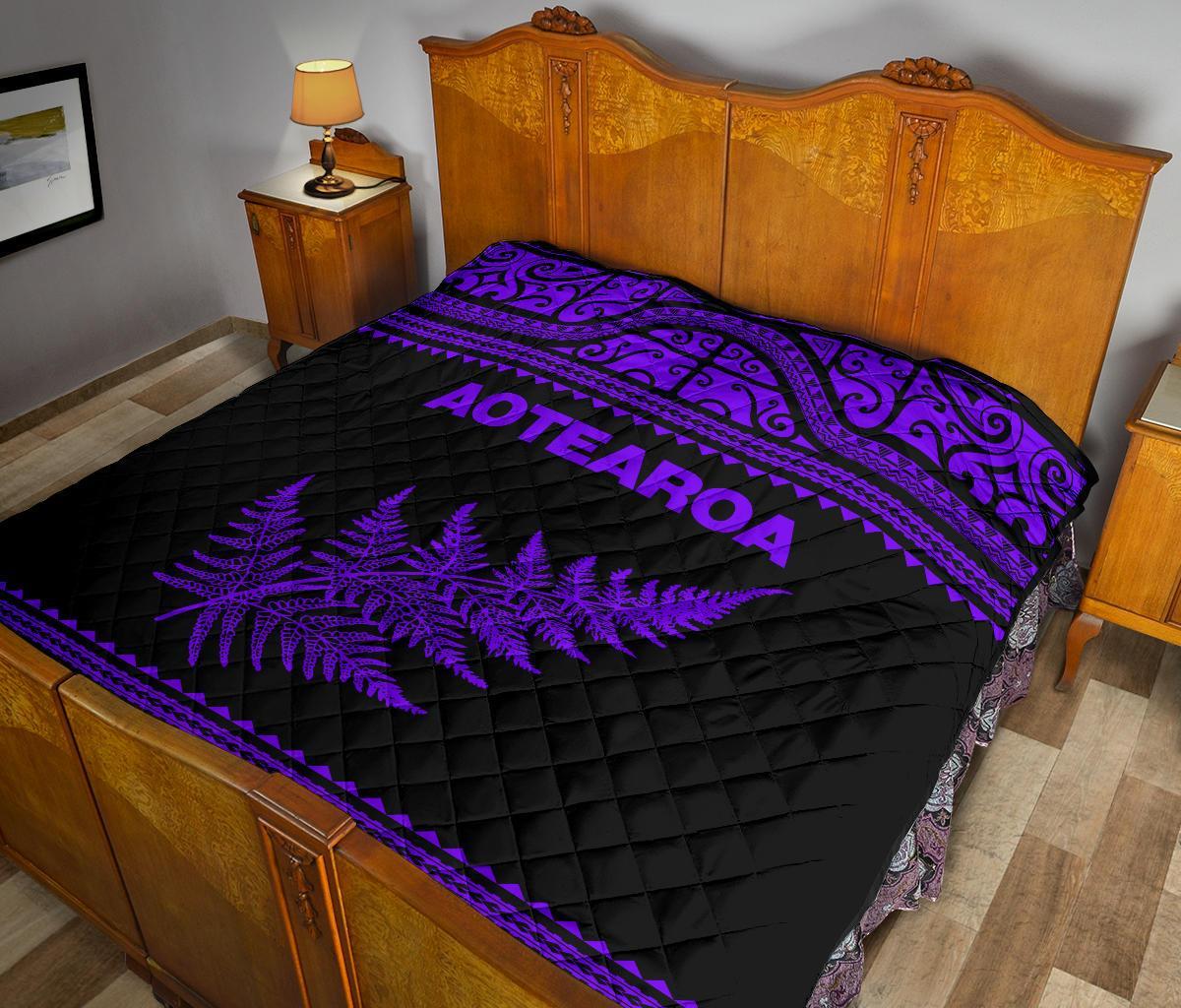 Aotearoa New Zealand Maori Premium Quilt Silver Fern - Purple - Vibe Hoodie Shop