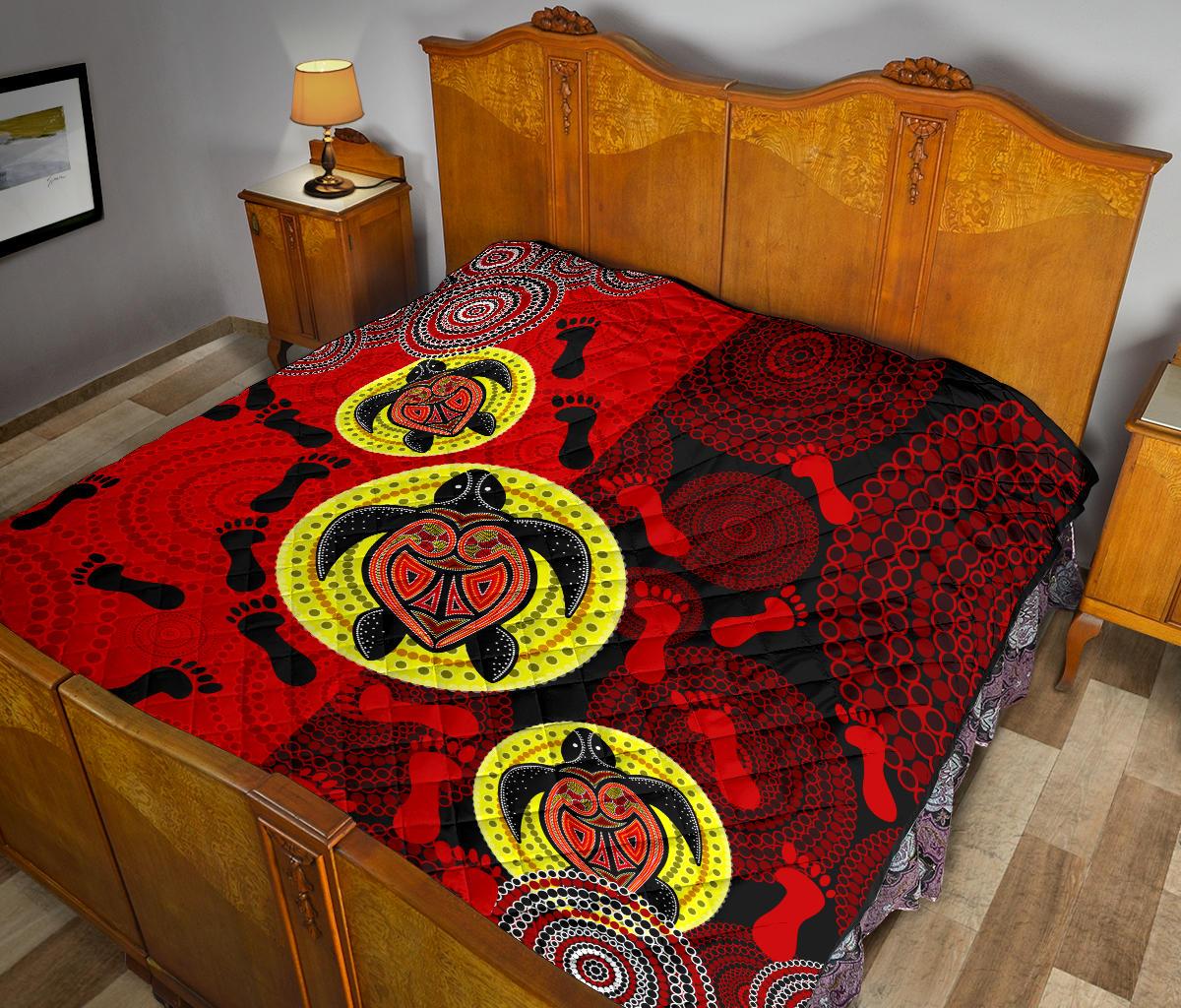 Premium Quilt - Aboriginal Dot Painting Quilt Turtle - Vibe Hoodie Shop