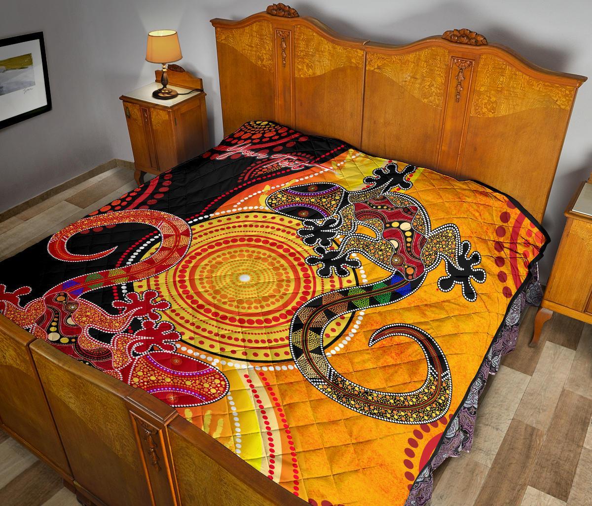 Aboriginal Personalised Premium Quilt - Couple Aboriginal Lizards - Vibe Hoodie Shop