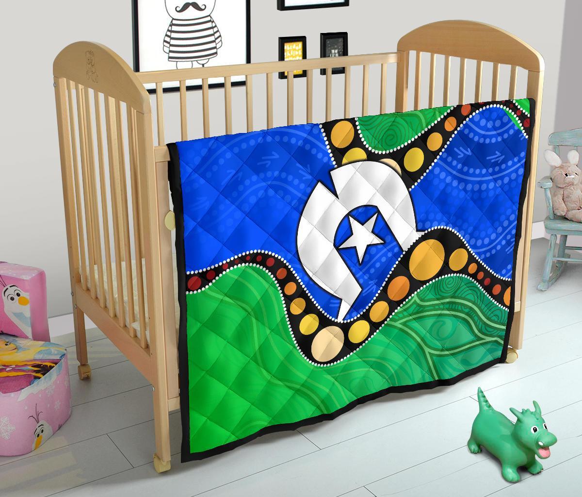 Custom Torres Strait Islands Premium Quilt - Flag with Aboriginal Patterns - Vibe Hoodie Shop