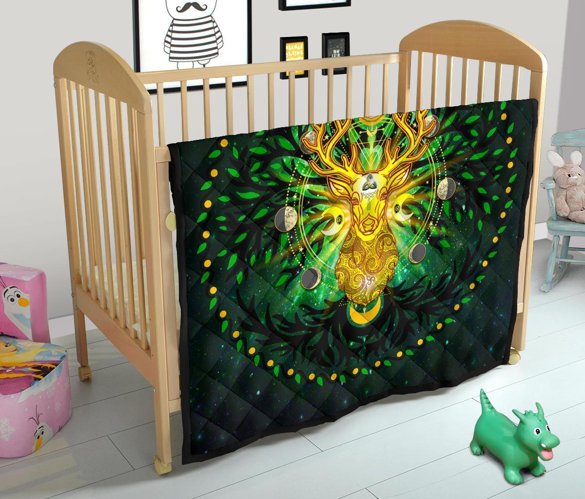 Celtic Pagan Deer Premium Quilt - Moon Phases Deer with Tree of Life - Vibe Hoodie Shop
