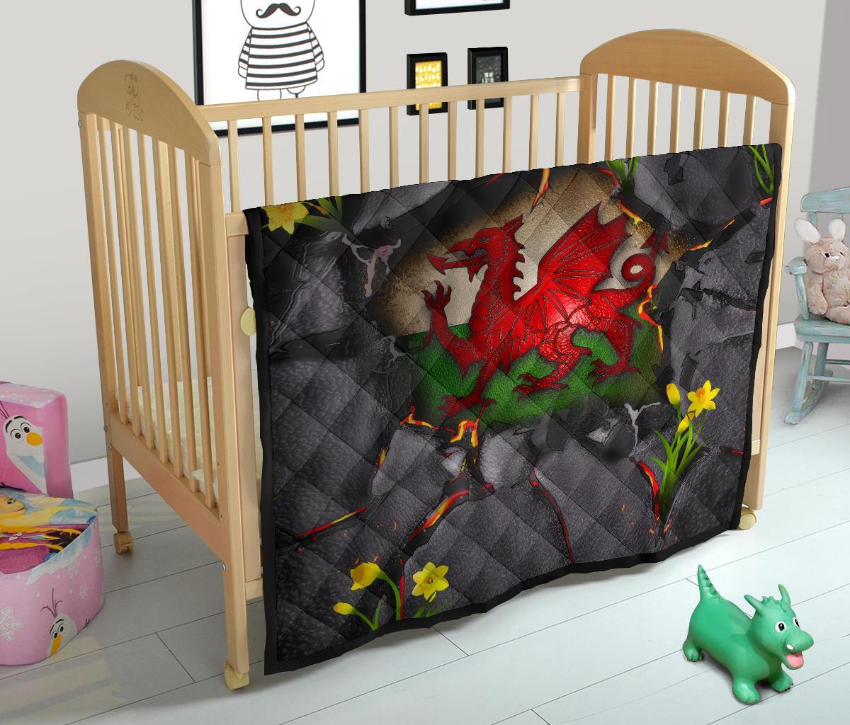 Wales Premium Quilt - Welsh Dragon Daffodil Lava - Vibe Hoodie Shop