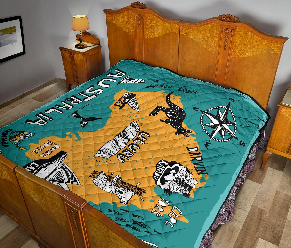 Premium Quilts - Australia Map Coverlets Famous Symbol - Vibe Hoodie Shop
