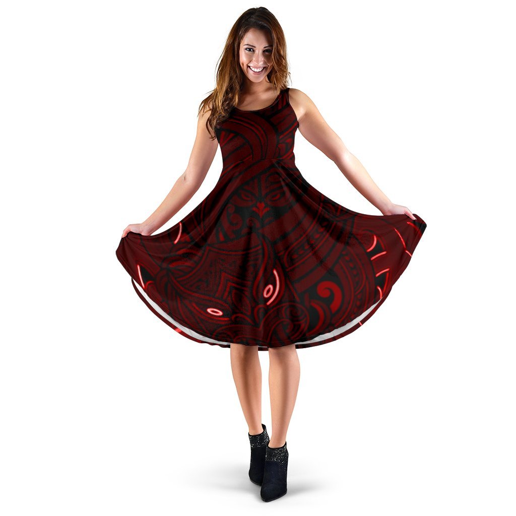 new-zealand-maori-gods-women-midi-dress-tumatauenga-god-of-war-red