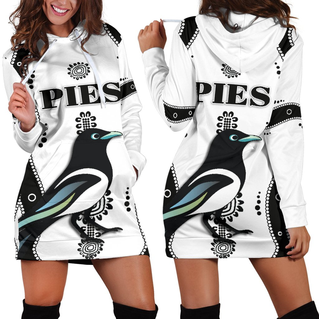 Collingwood Women Hoodie Dress Pies Indigenous - White - Vibe Hoodie Shop