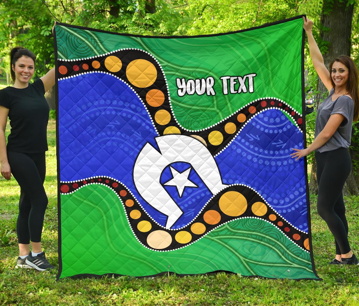 Custom Torres Strait Islands Premium Quilt - Flag with Aboriginal Patterns - Vibe Hoodie Shop