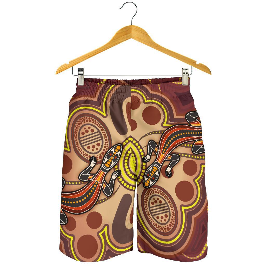 Aboriginal Men's Shorts, Indigenous Lizard Dot Painting Art - Vibe Hoodie Shop