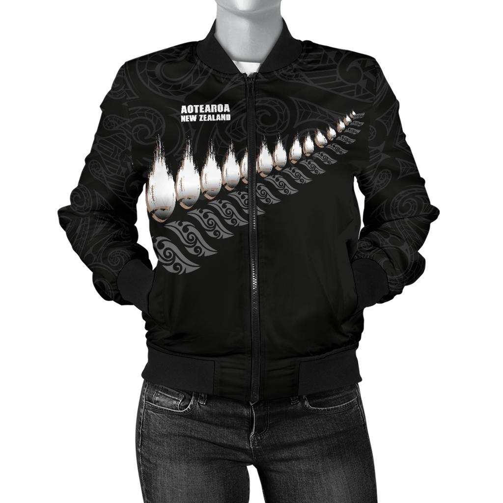 New Zealand Bomber Jacket Rugby Silver Fern (Women) - Vibe Hoodie Shop