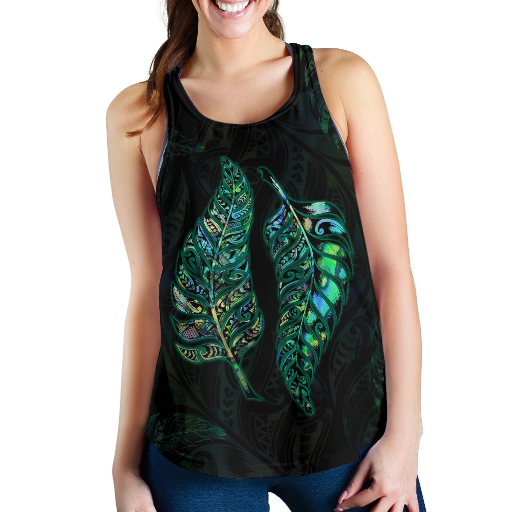 New Zealand Silver Fern Couple Women Racerback Tank Paua Shell - Vibe Hoodie Shop