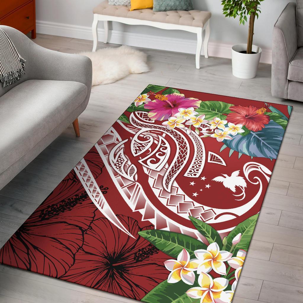 Papua New Guinea Polynesian Area Rug - Summer Plumeria (Red) - Vibe Hoodie Shop