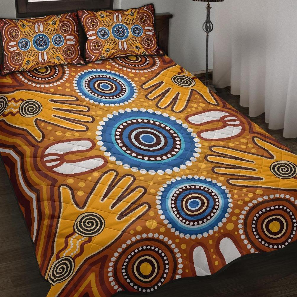 Aboriginal Quilt Bed Set - Indegenous Dot Painting Art - Vibe Hoodie Shop