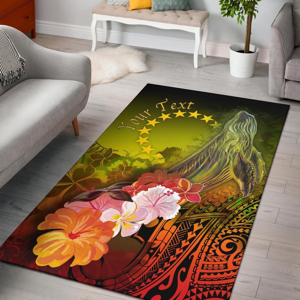 Cook Islands Custom Personalised Area Rug - Humpback Whale with Tropical Flowers (Yellow) - Vibe Hoodie Shop