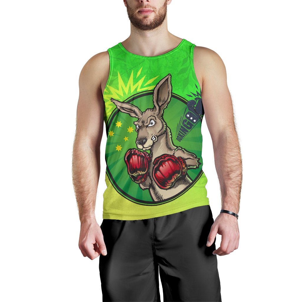 Men's Tank Top - Kangaroo Boxing Aussie Spirit (Green) - Vibe Hoodie Shop