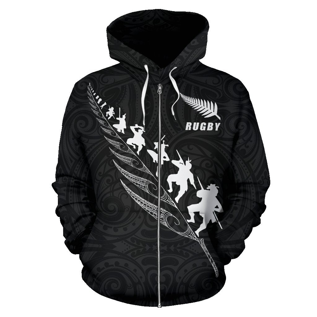 New Zealand Rugby Zip Up Hoodie, Maori Haka Fern Zipper Hoodie - Vibe Hoodie Shop