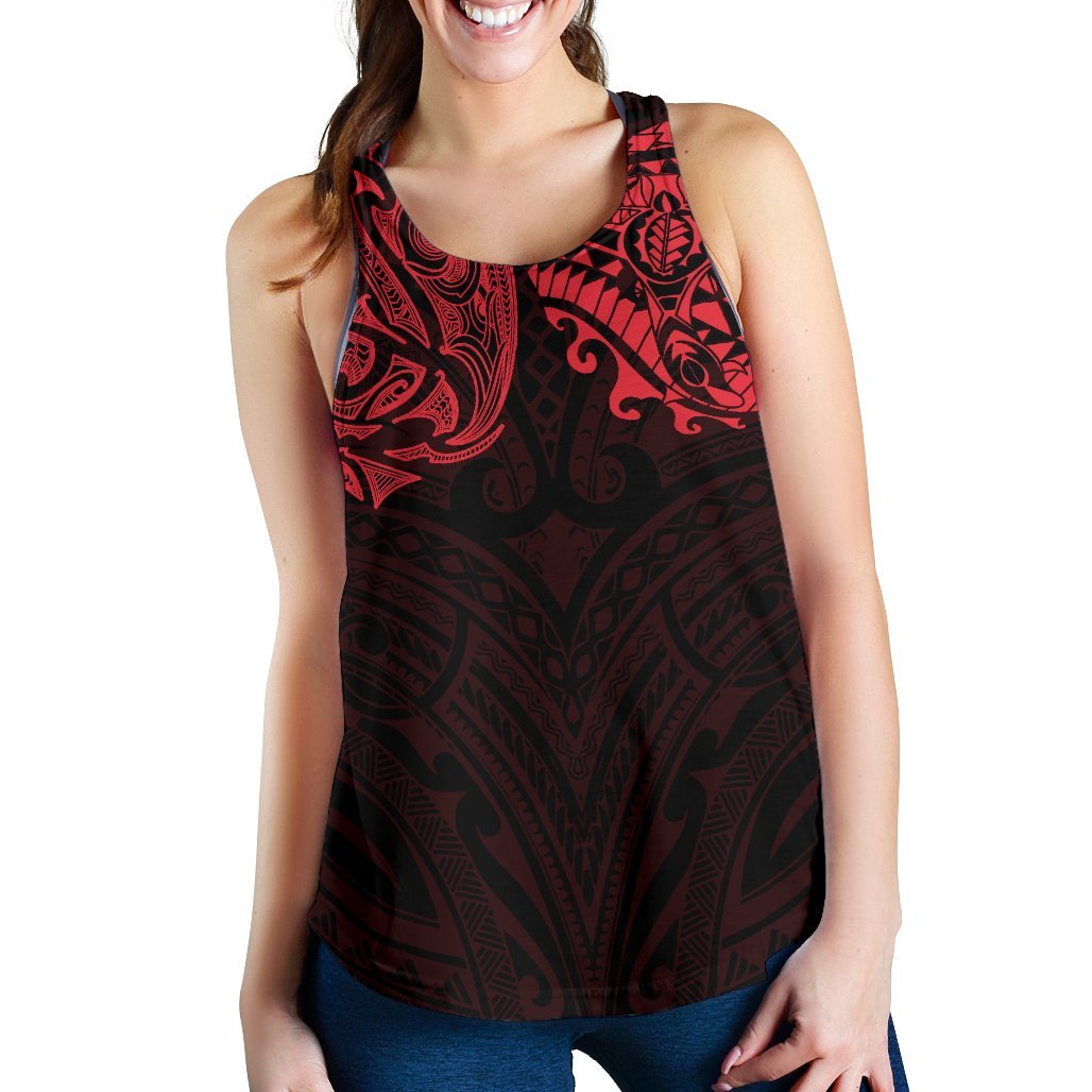 New Zealand Women's Racerback Tank, Maori Polynesian Tattoo Red - Vibe Hoodie Shop