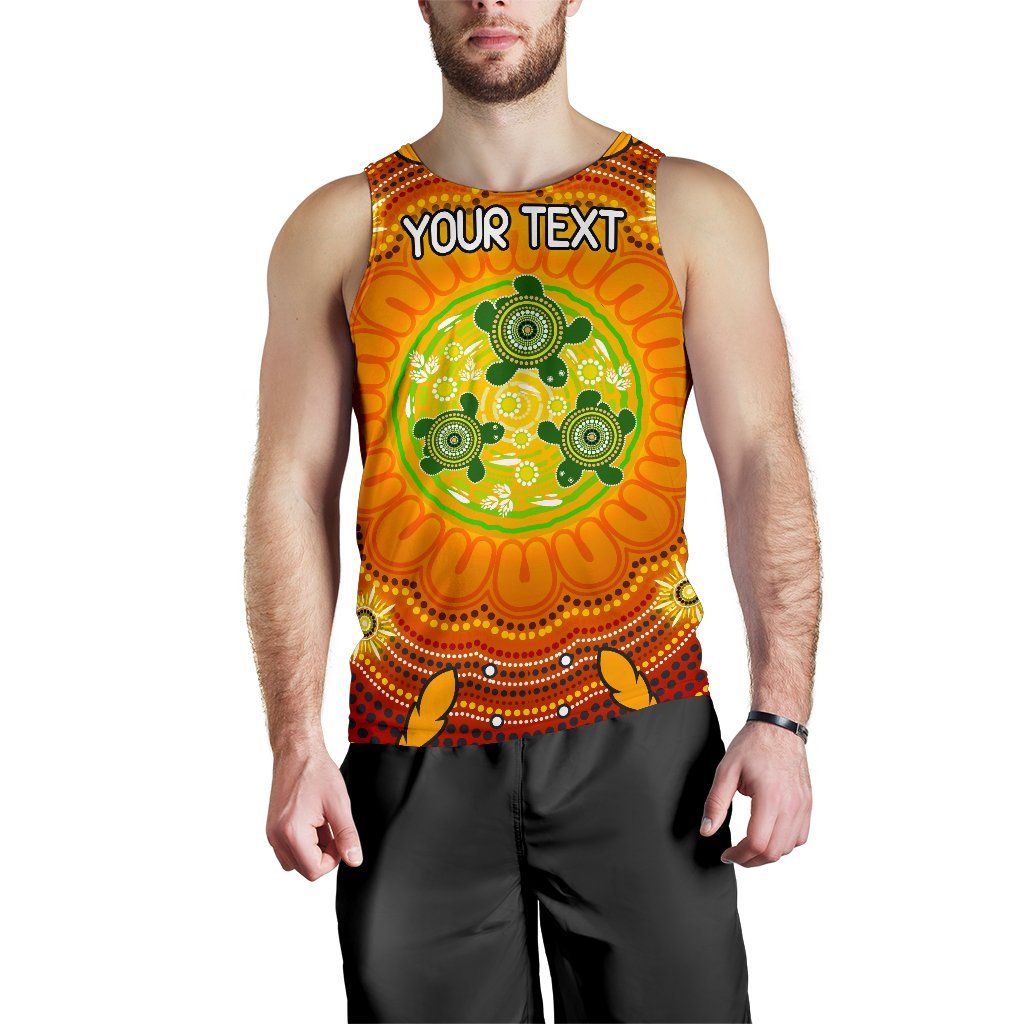 Custom Text Aboriginal Men's Tank Top - Turtle Circle Dot Painting Art - Vibe Hoodie Shop