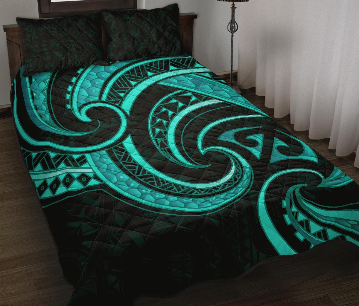 New Zealand Maori Mangopare Quilt Bed Set Polynesian - Turquoise - Vibe Hoodie Shop