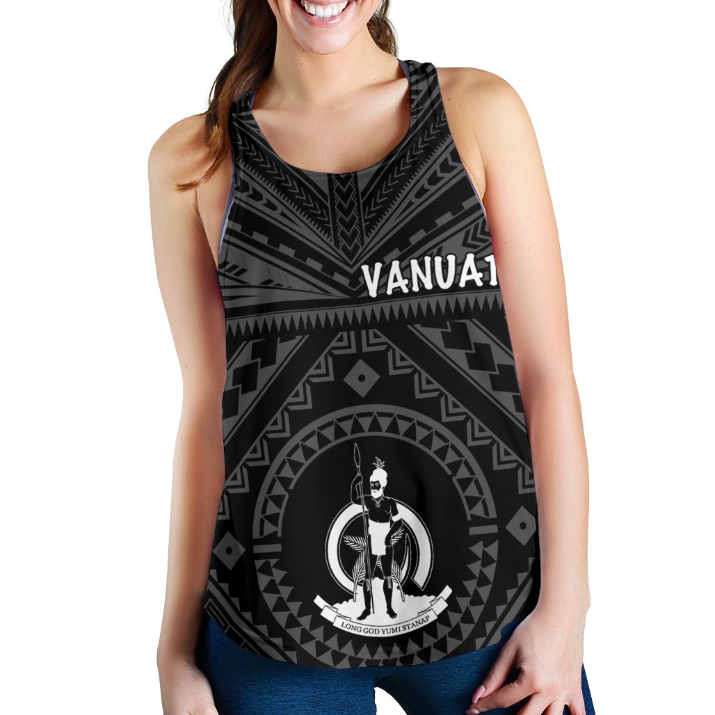 Vanuatu Women's Racerback Tank - Vanuatu Seal With Polynesian Tattoo Style - Vibe Hoodie Shop