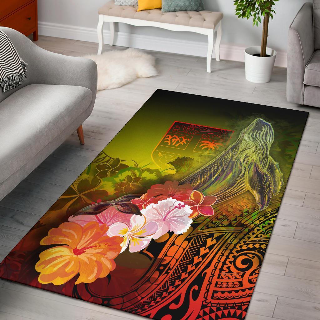 Fiji Area Rug - Humpback Whale with Tropical Flowers (Yellow) - Vibe Hoodie Shop