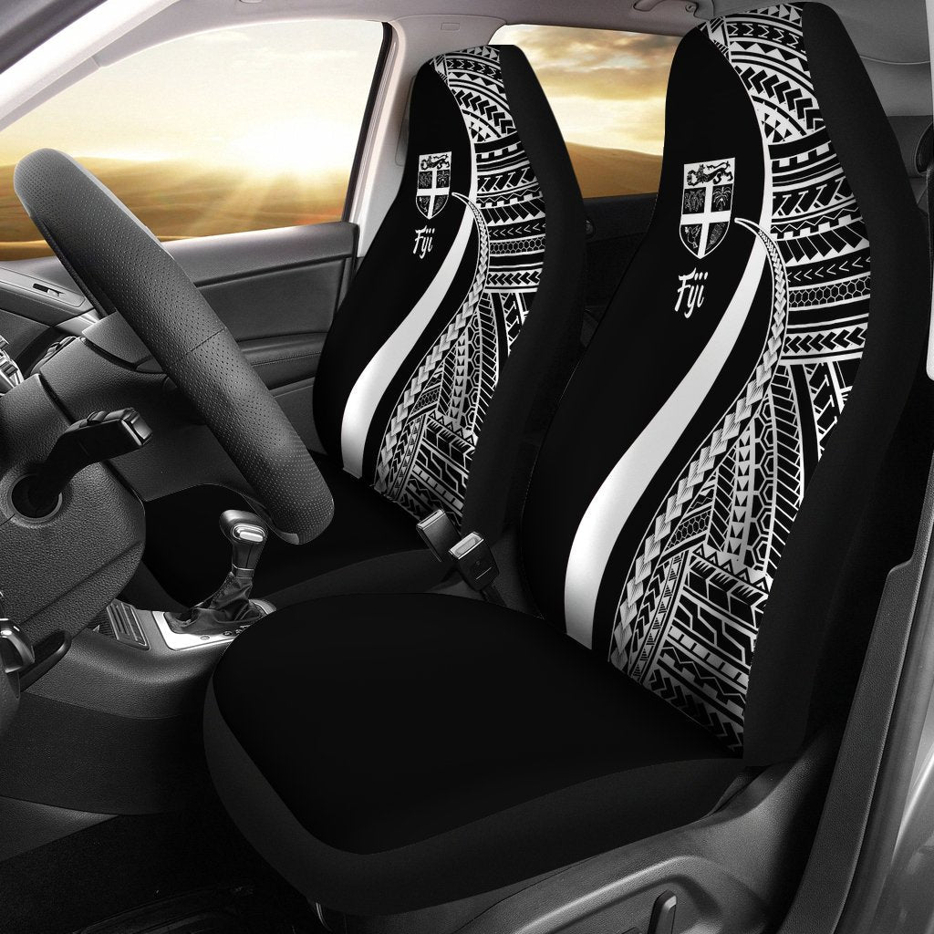 Fiji Car Seat Covers - White Polynesian Tentacle Tribal Pattern - Vibe Hoodie Shop