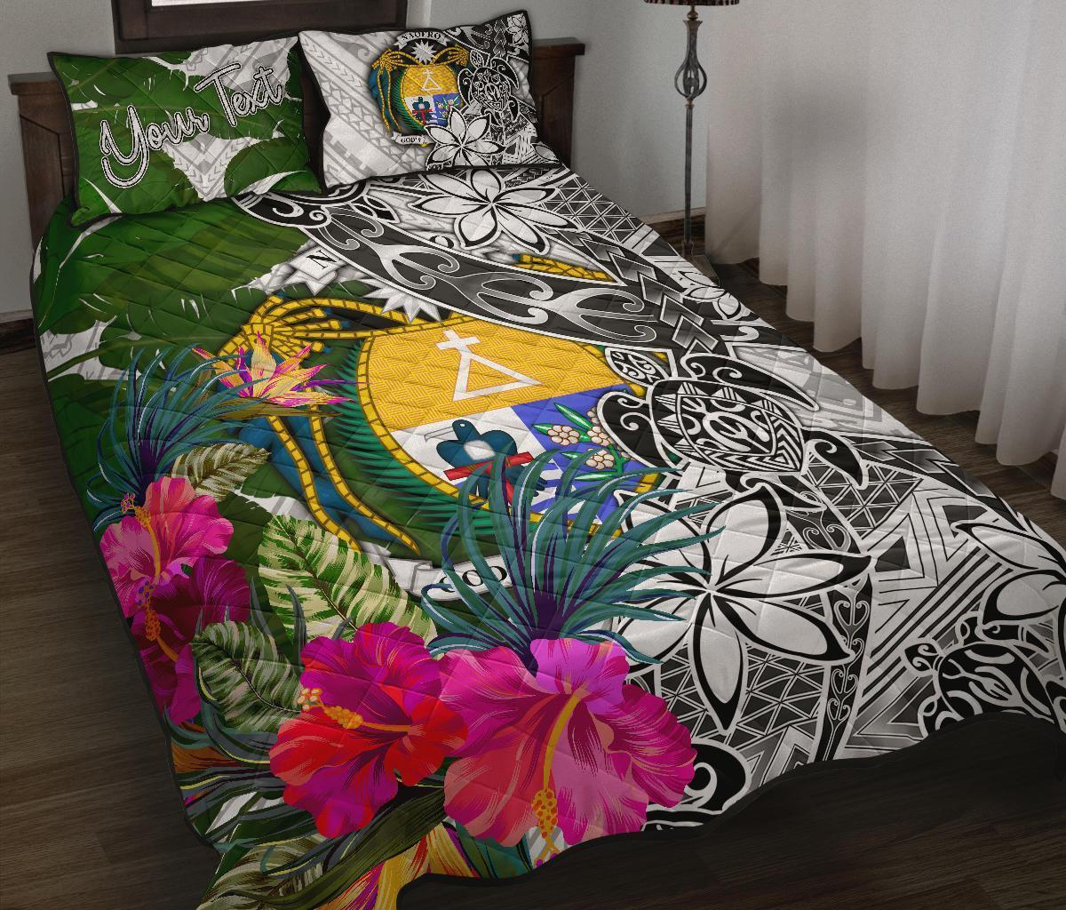 Nauru Custom Personalised Quilt Bet Set White - Turtle Plumeria Banana Leaf Crest - Vibe Hoodie Shop