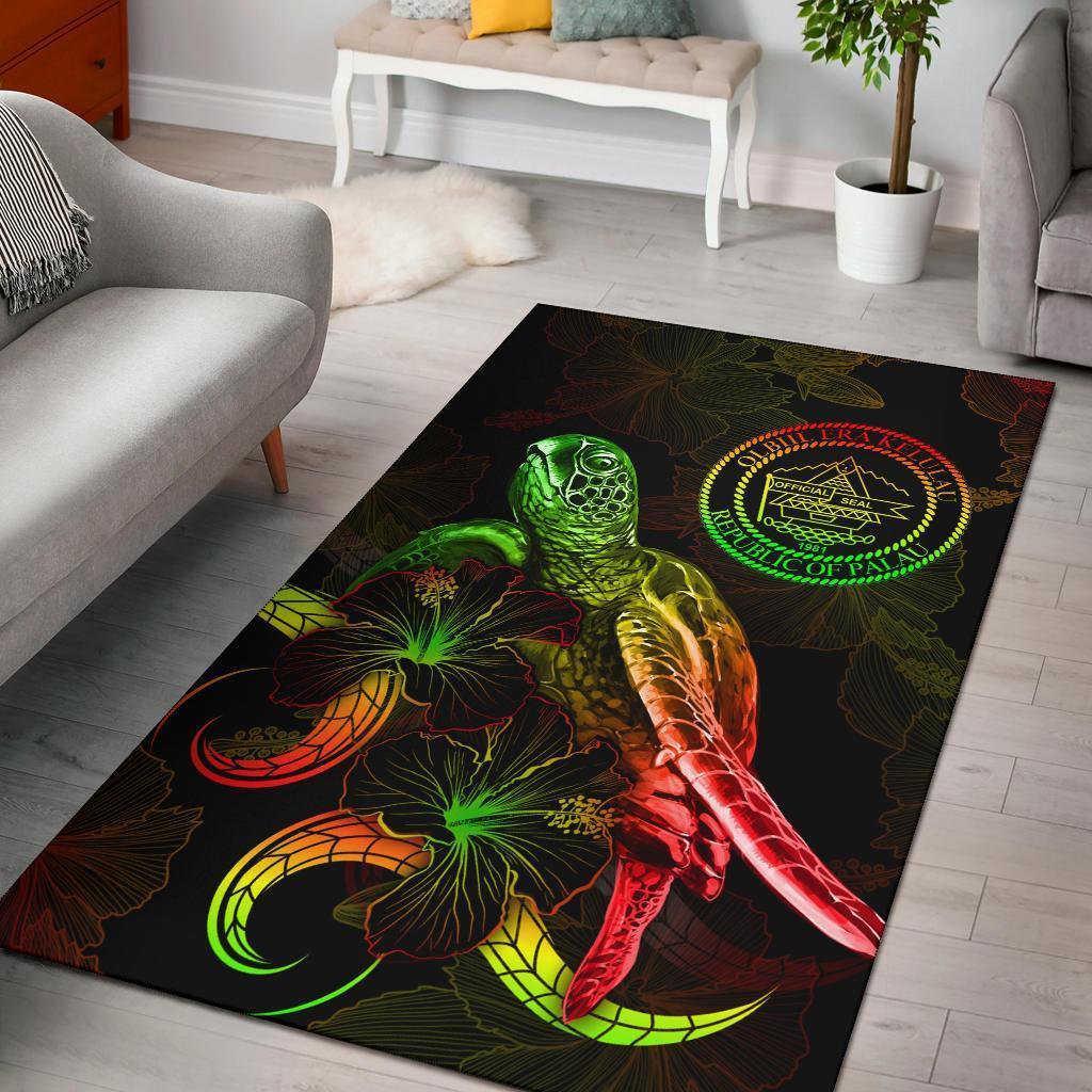 Palau Polynesian Area Rugs - Turtle With Blooming Hibiscus Reggae - Vibe Hoodie Shop