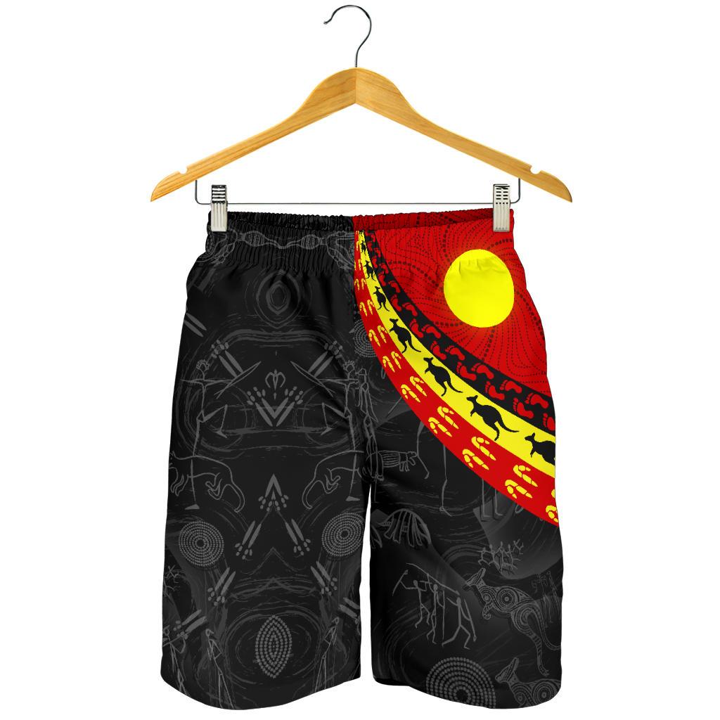 Aboriginal Men's Shorts, Indigenous Flag Circle Dot Painting - Vibe Hoodie Shop