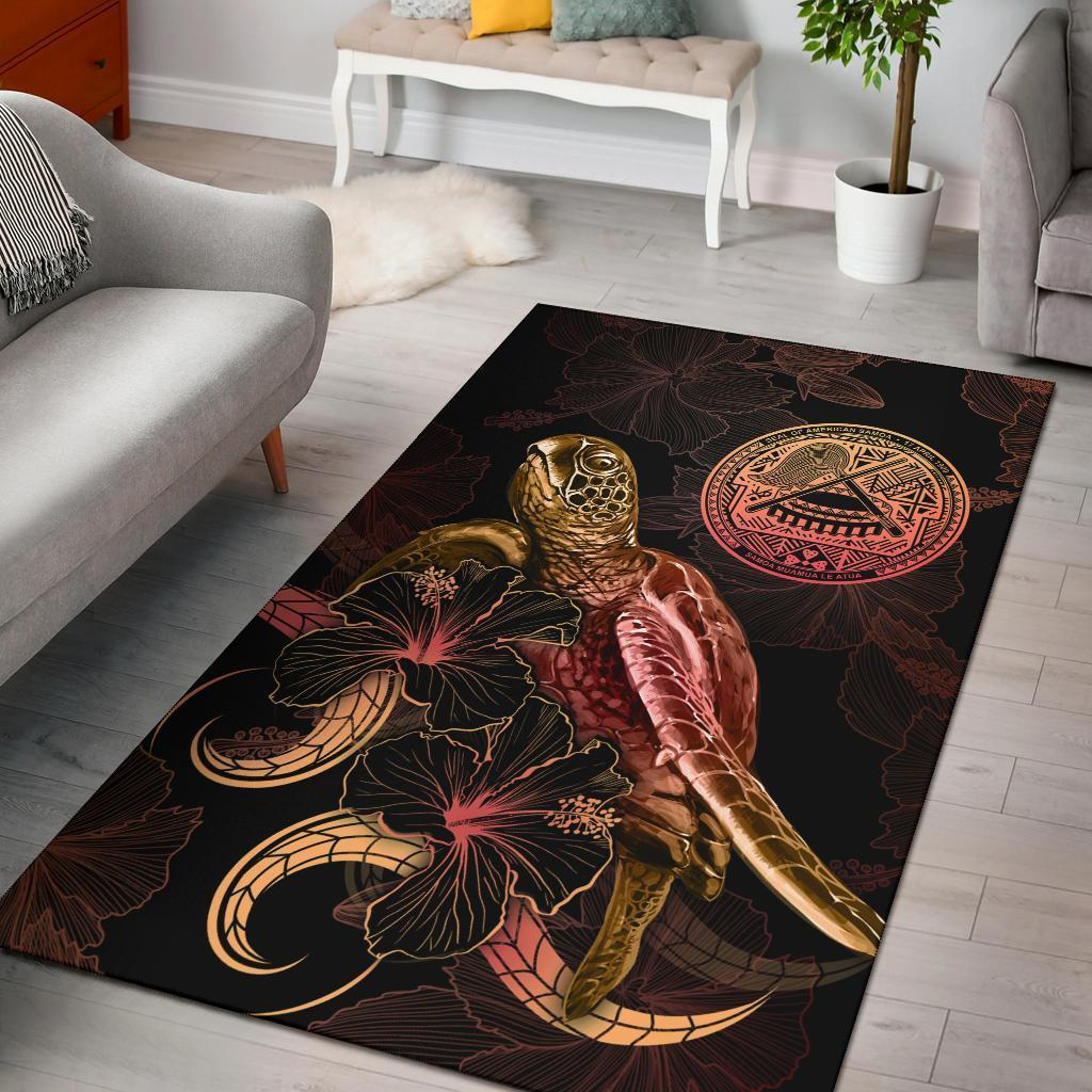 American Samoa Polynesian Area Rugs - Turtle With Blooming Hibiscus Gold - Vibe Hoodie Shop