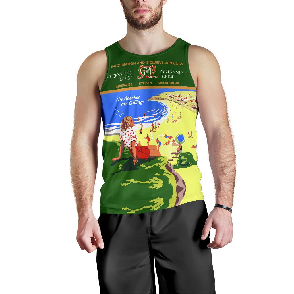 Men Tank Top - Queensland Mens Tank Vintage Poster - Vibe Hoodie Shop