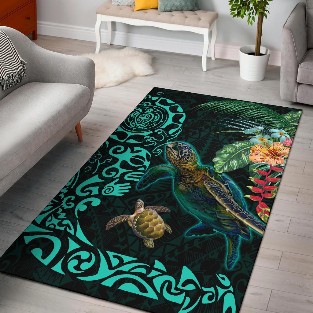 Tiki Polynesian Area Rug Turtle Hibiscus - Vibe Hoodie Shop