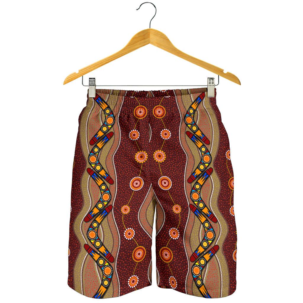 Aboriginal Shorts, Boomerang Patterns Circle Indigenous Dot Painting Men - Vibe Hoodie Shop