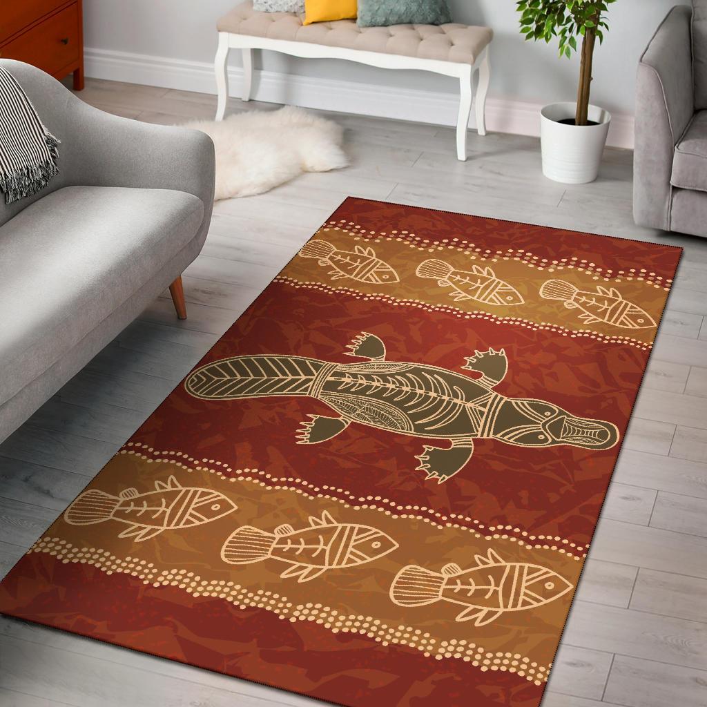 Area Rug - Aboriginal Dot Art Painting With Platypus And Fish - Vibe Hoodie Shop