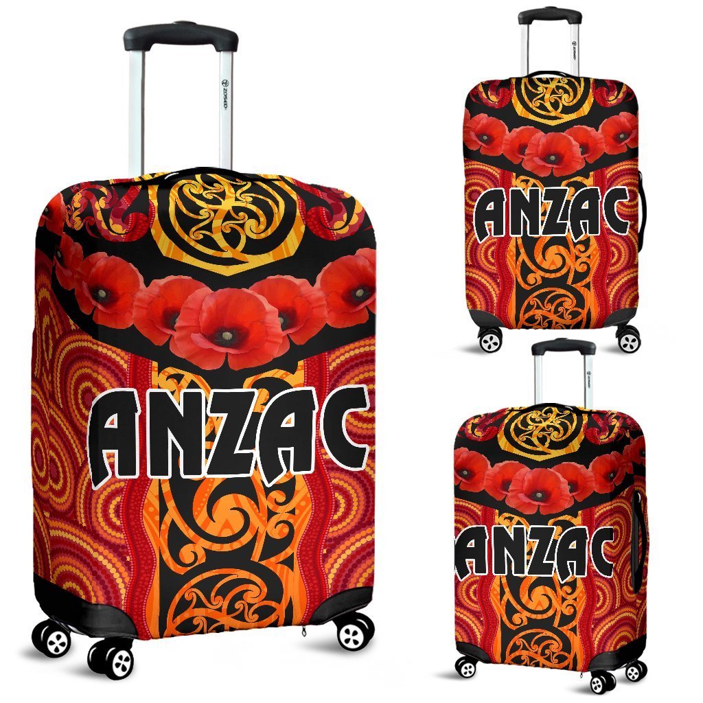 ANZAC Lest We Forget Poppy Luggage Covers New Zealand Maori Silver Fern - Australia Aboriginal NO.1 - Vibe Hoodie Shop