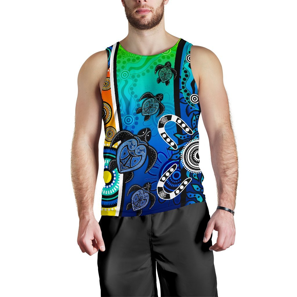 Aboriginal Men's Tank Top - Indigenous Turtle Dot Painting Art - Vibe Hoodie Shop