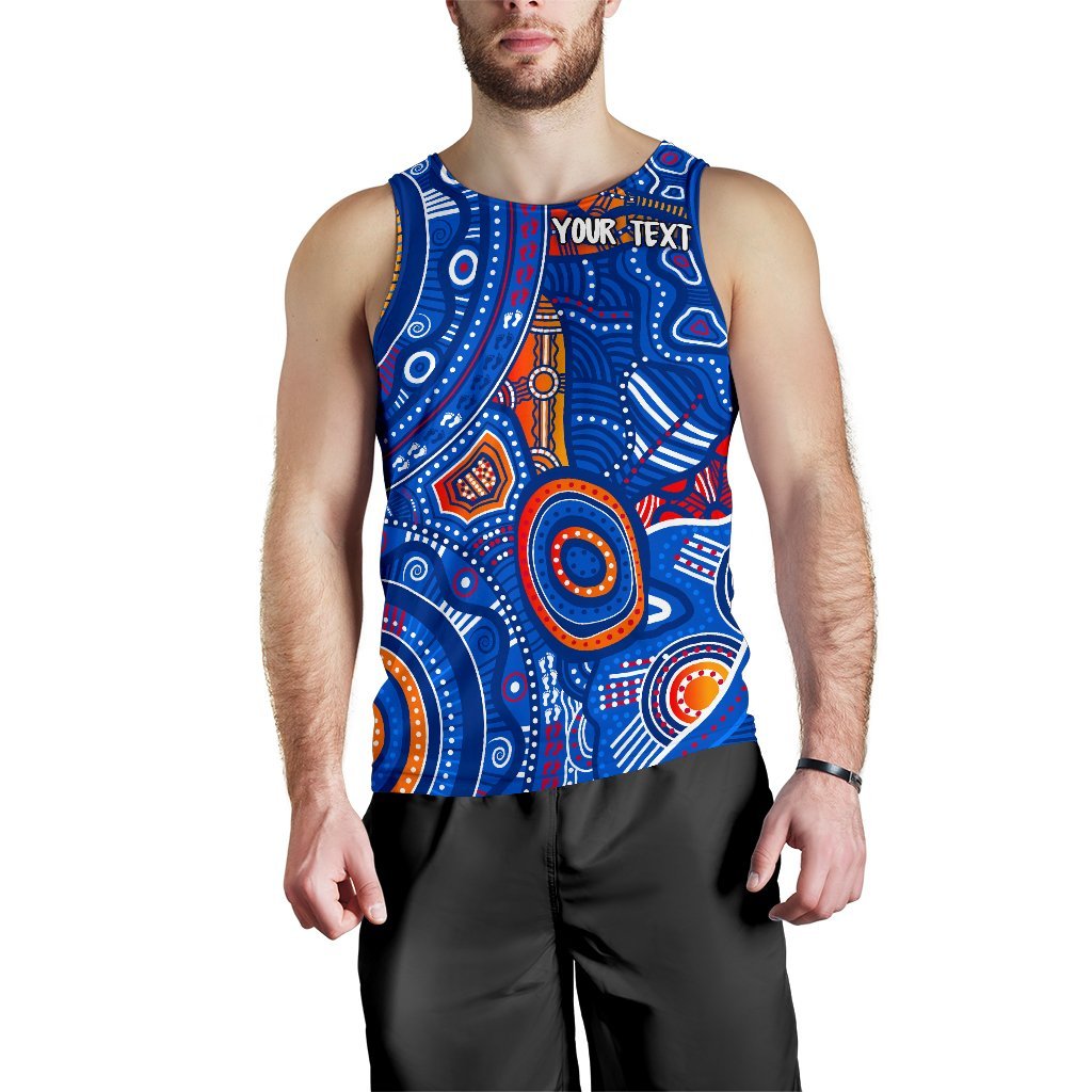 Custom Text Aboriginal Men's Tank Top - Indigenous Footprint Patterns Blue Color - Vibe Hoodie Shop