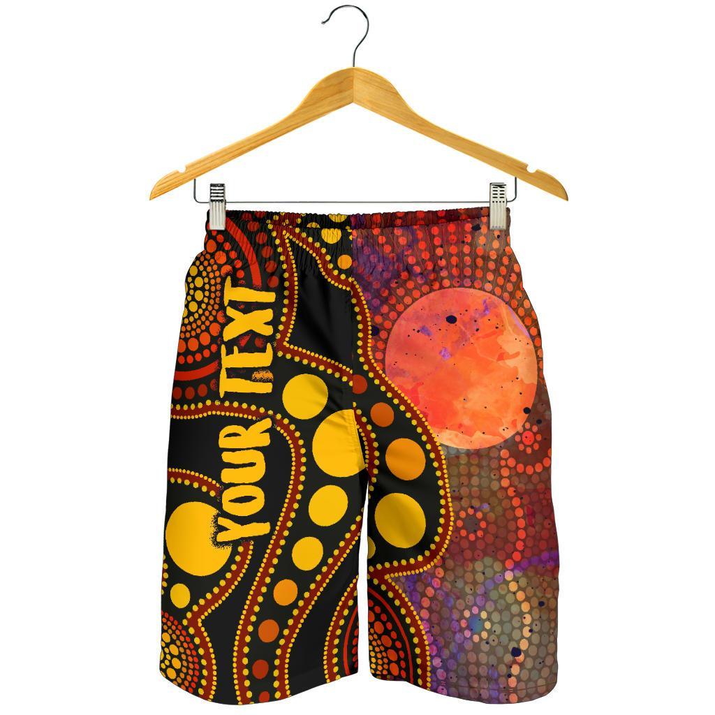 Custom Text Aboriginal Men's Shorts - Australia Indigenous Flag Circle Dot Painting Art (Golden) - Vibe Hoodie Shop