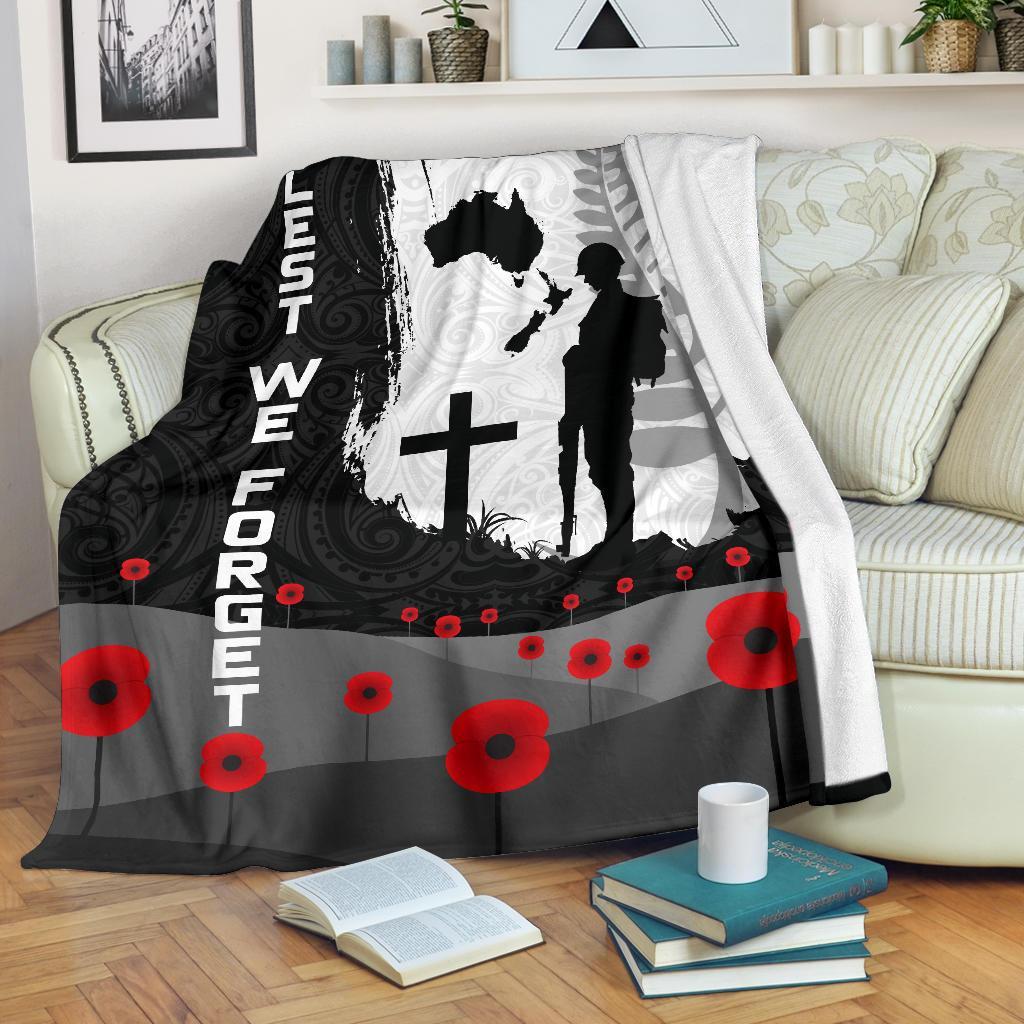 ANZAC Day Premium Blanket, New Zealand Australia Lest We Forget - Vibe Hoodie Shop