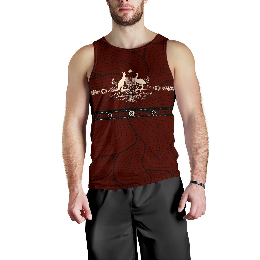 Men Tank Top - Australian Coat Of Arms Mens Tank Aboriginal Patterns - Vibe Hoodie Shop