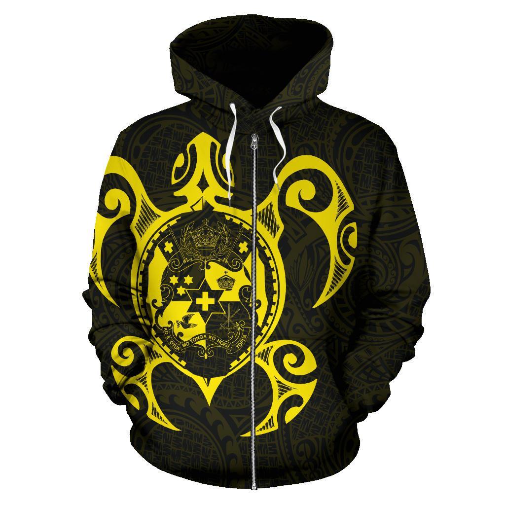 Zip Up Hoodie Tonga Polynesian Coat Of Arms In Turtle Map Yellow Zip - Up - Vibe Hoodie Shop