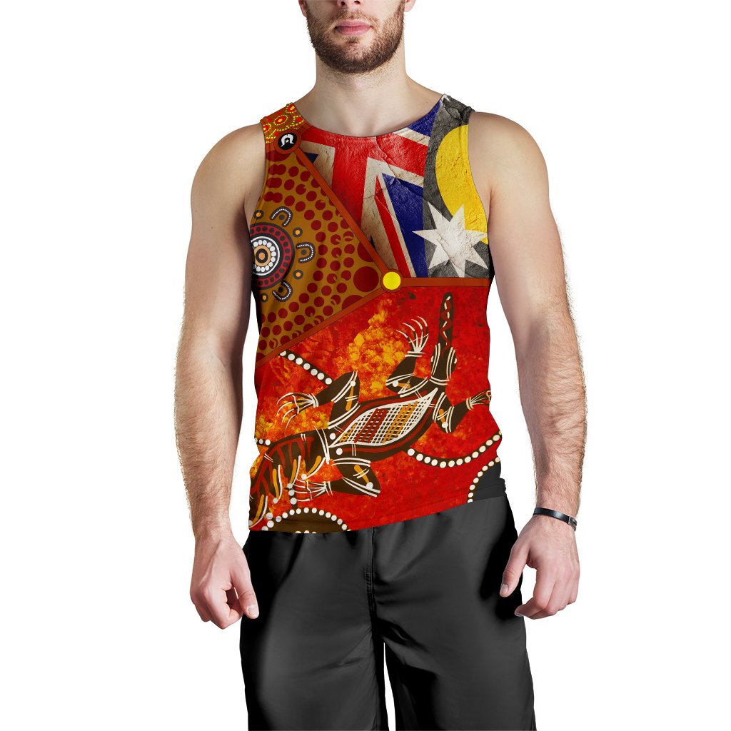 Men's Tank Top - Aboriginal Dot Painting and Flags, Corocodile - Vibe Hoodie Shop