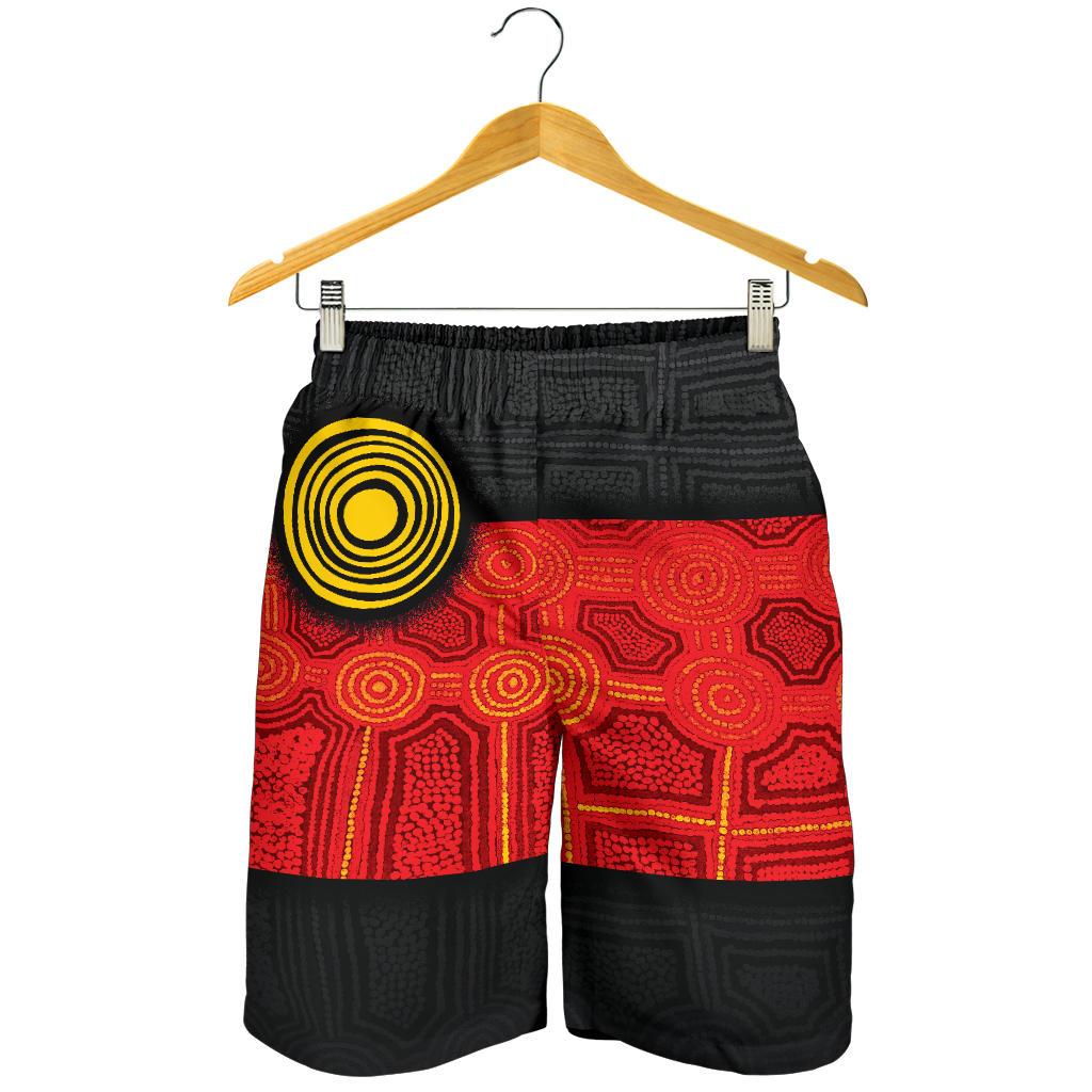 Aboriginal Men's Shorts - Aussie Indigenous Flag - Vibe Hoodie Shop