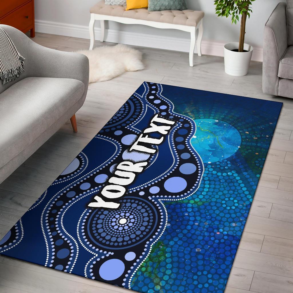 Custom Text Aboriginal Area Rug - Australia Indigenous Flag Circle Dot Painting Art (Blue) - Vibe Hoodie Shop