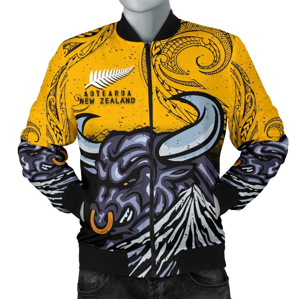 New Zealand Maori Men Bomber Jacket Taranaki Bull - Vibe Hoodie Shop