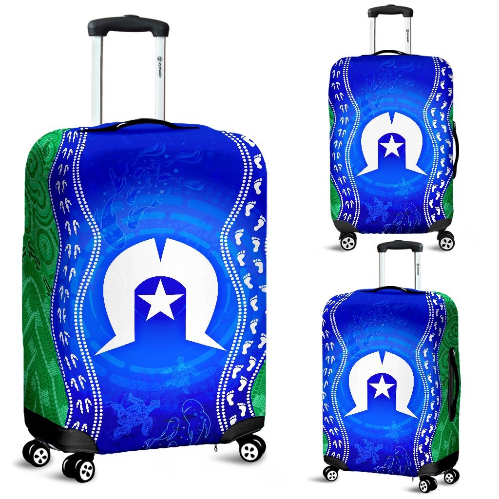 Torres Strait Islanders Luggage Covers - Torres Symbol With Aboriginal Patterns - Vibe Hoodie Shop