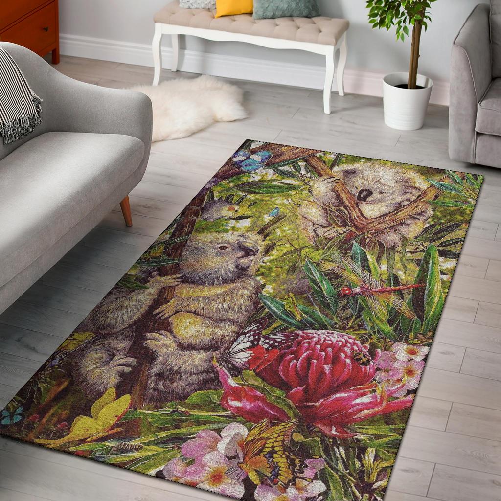 Koala Area Rug - 3D Koala with Waratah Flower Rug - Vibe Hoodie Shop