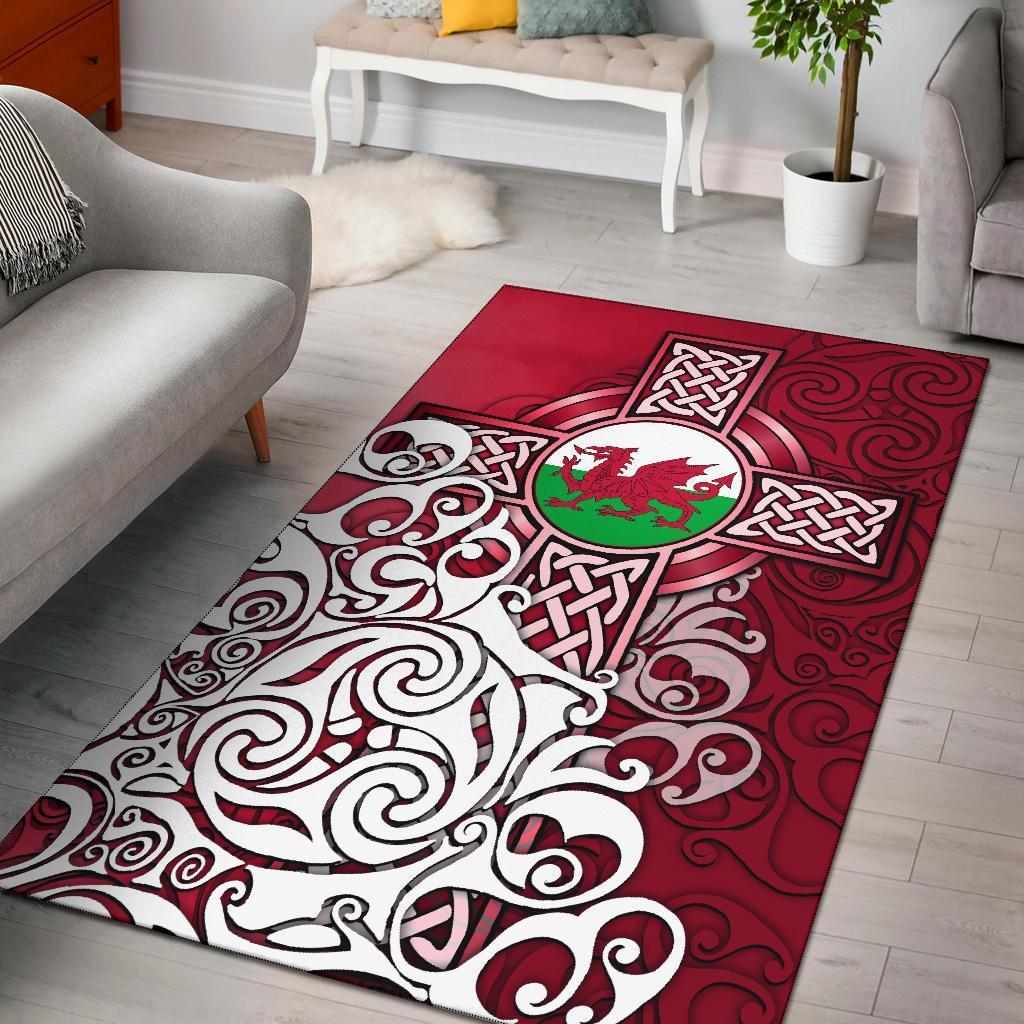 Wales Celtic Area Rug - Welsh Dragon Flag with Celtic Cross - Vibe Hoodie Shop