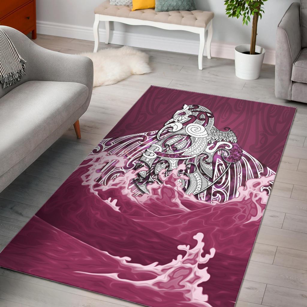 Maori Manaia The Blue Sea Area Rug, Pink - Vibe Hoodie Shop