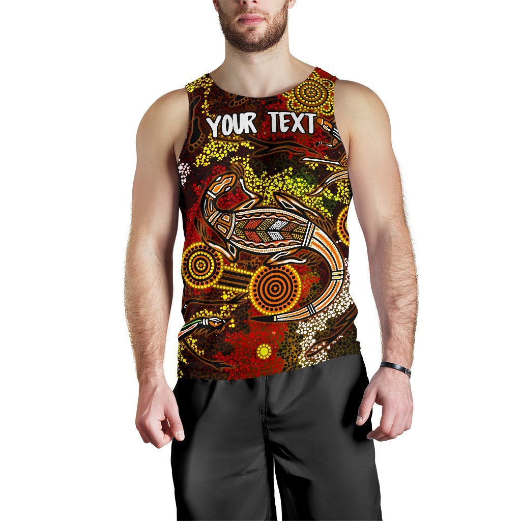 Custom Aboriginal Men's Tank Top, Kangaroo and Lizard Dot Painting Art - Vibe Hoodie Shop