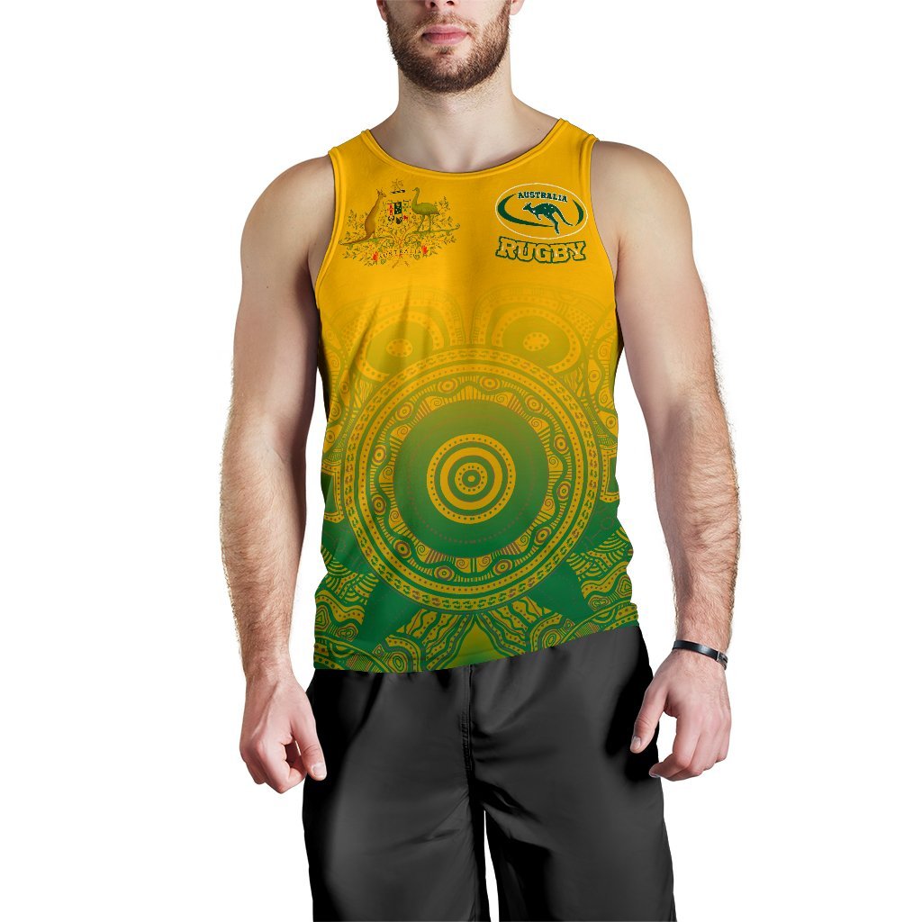 Custom Aboriginal Men's Tank Top, Australia Rugby and Coat Of Arms - Vibe Hoodie Shop