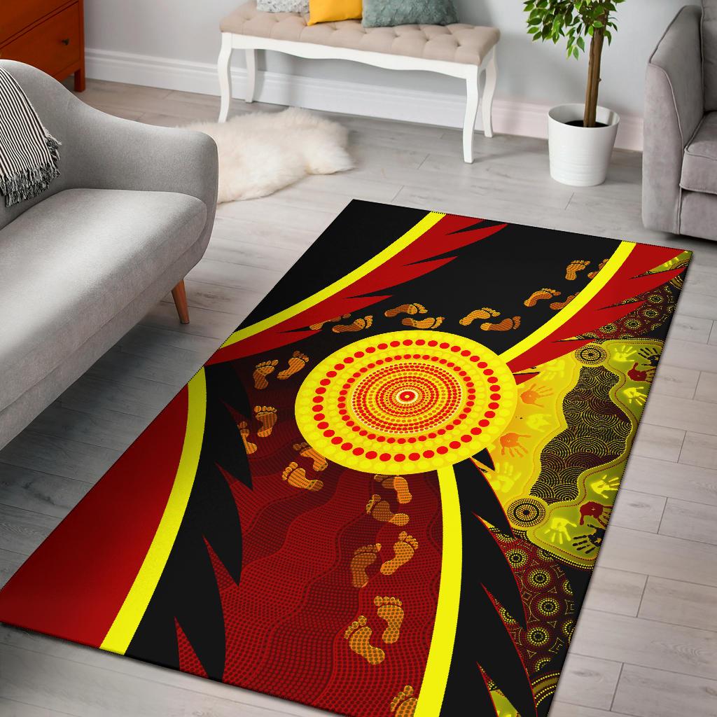 Aboriginal Area Rug - Indigenous Flag With Footprint Hand Art - Vibe Hoodie Shop